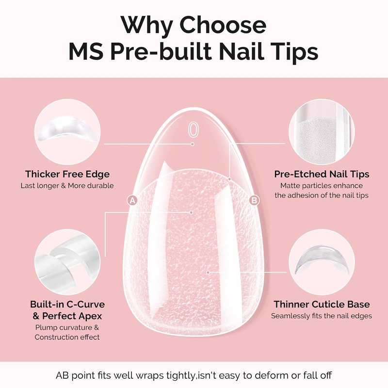 Short Almond Gel Nail Tips Kit - 300 Pcs Pre-Built Apex Fake Nails | Half Matte Full Cover Acrylic, Strong & Long-Lasting