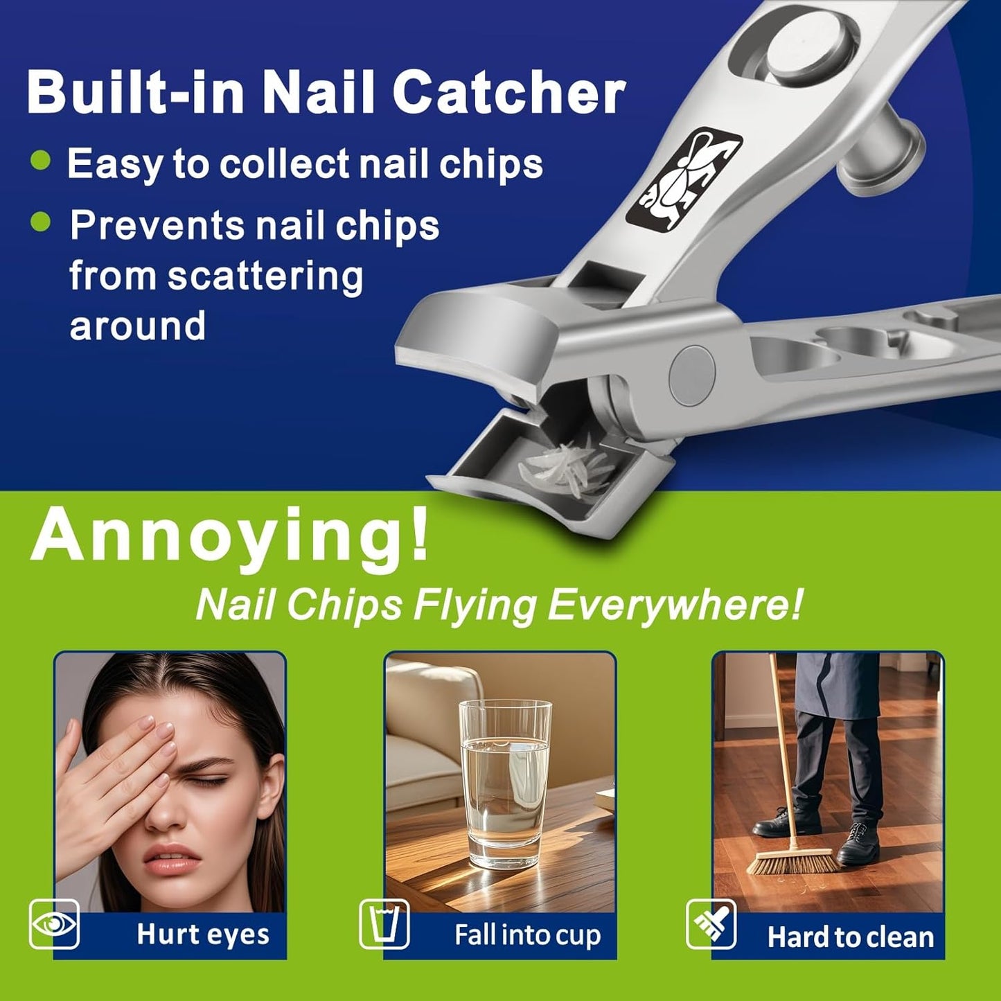 Nail Clippers Set for Men & Women | Wide Jaw Opening, Safety Lock & Slanted Edge | 4-Piece Kit with Case