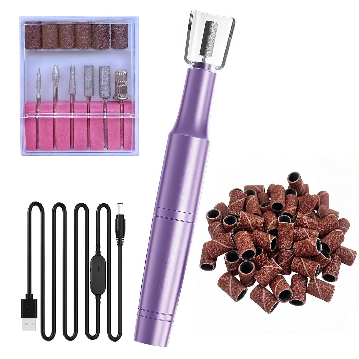 Electric Nail Drill Kit - Professional Corded Nail File for Acrylic & Gel Nails | Portable Manicure Tool (Purple)