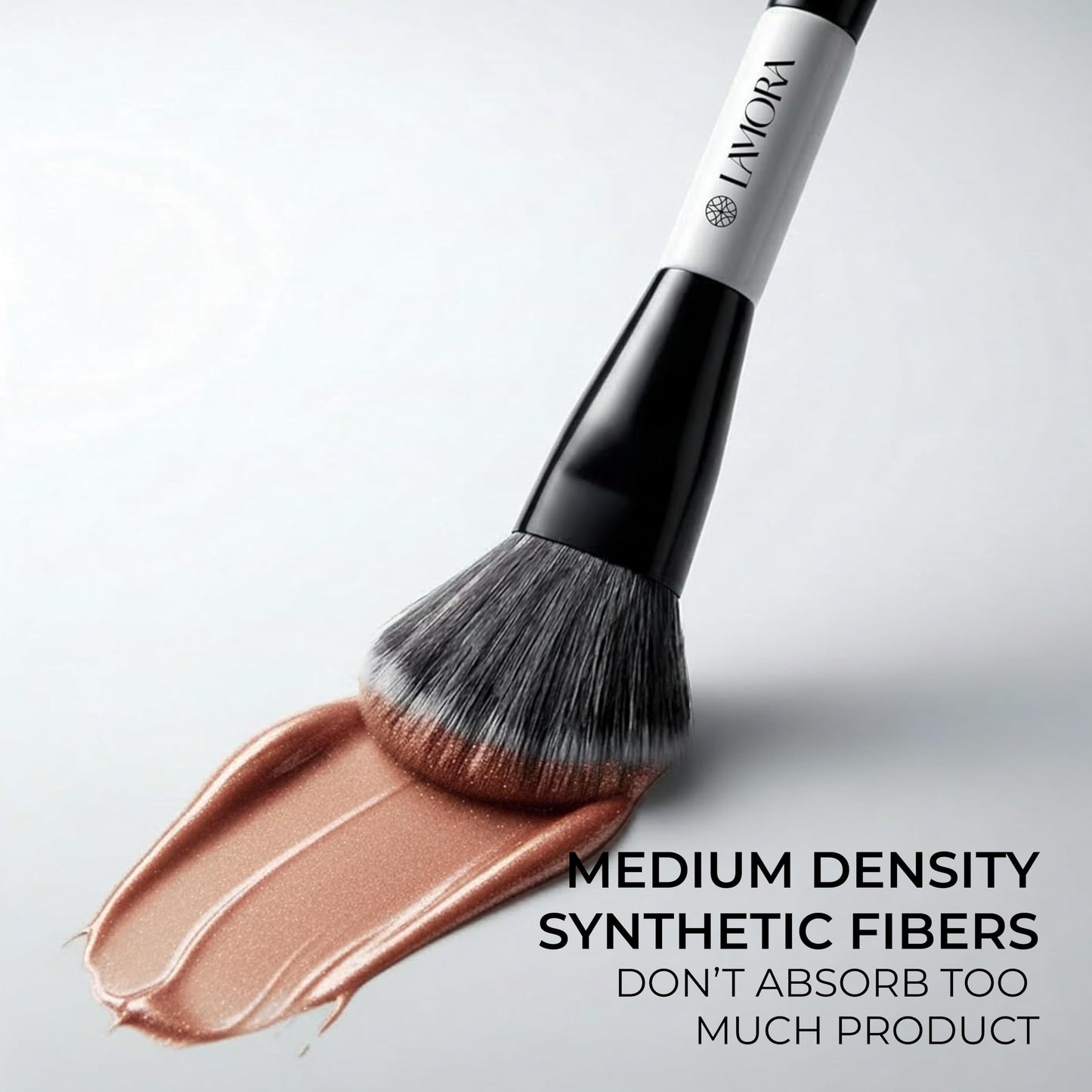 Lamora Liquid Bronzer + Contour Foundation Dual-Ended Makeup Brush - Full Face Duo Makeup Kabuki Brush for Cream or Liquid Blush Concealer Highlighter - Vegan, Cruelty-Free & Synthetic Bristles