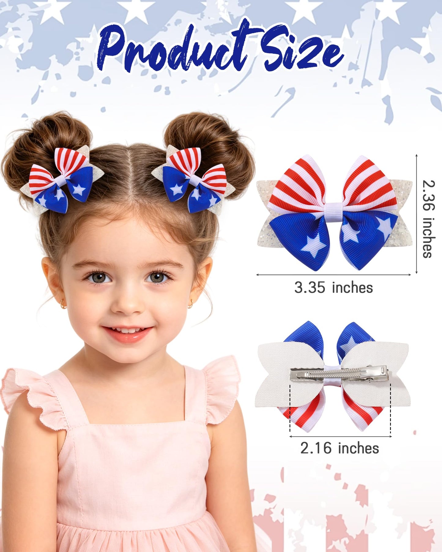 Jollybows 6pcs 4th of July Baby Hair Clips Girls Bows 2" Alligator Clip