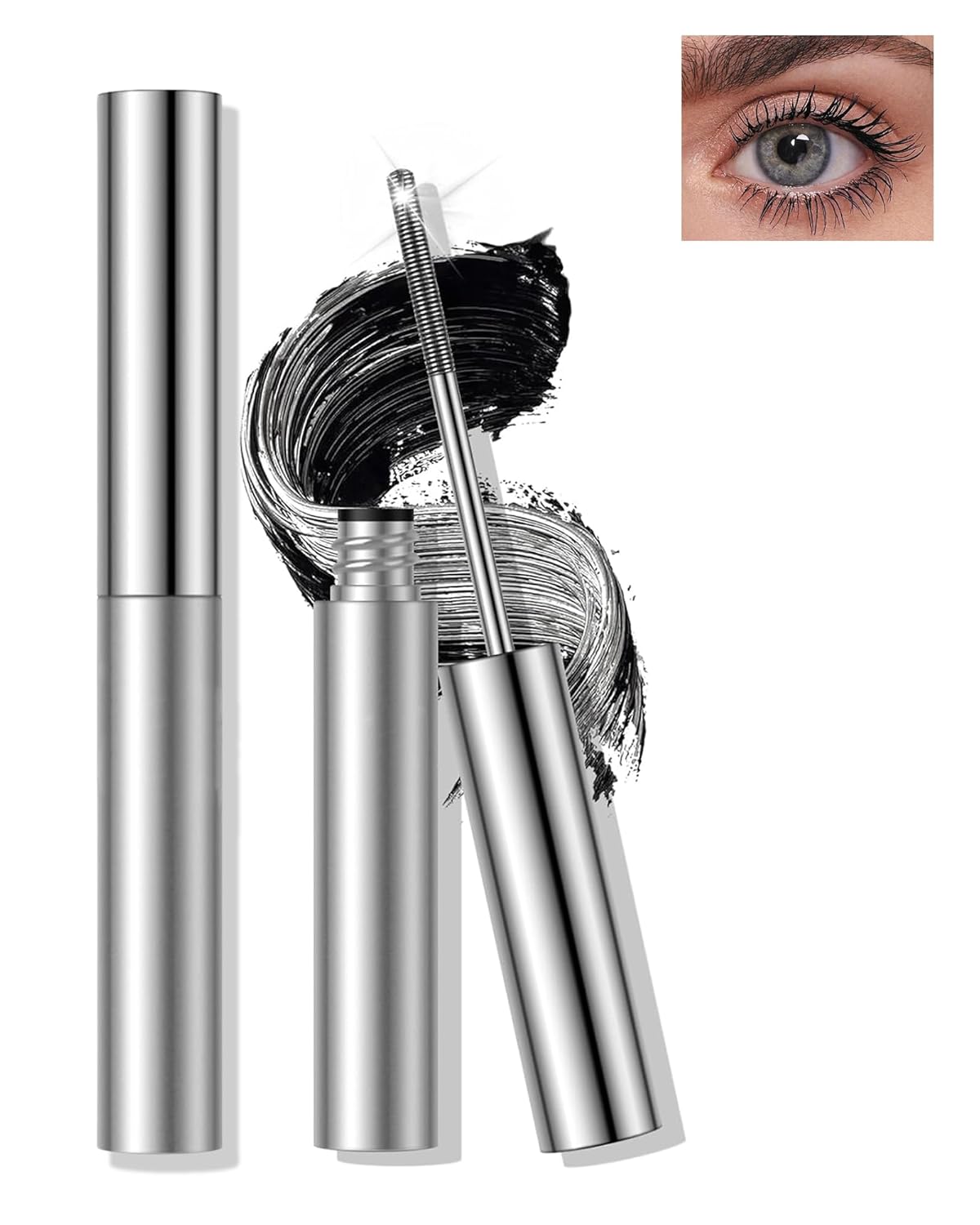 Washable Metal Rod Mascara - Black Waterproof Volume & Length | Long-Lasting Smudge-Proof Fiber Lash Makeup