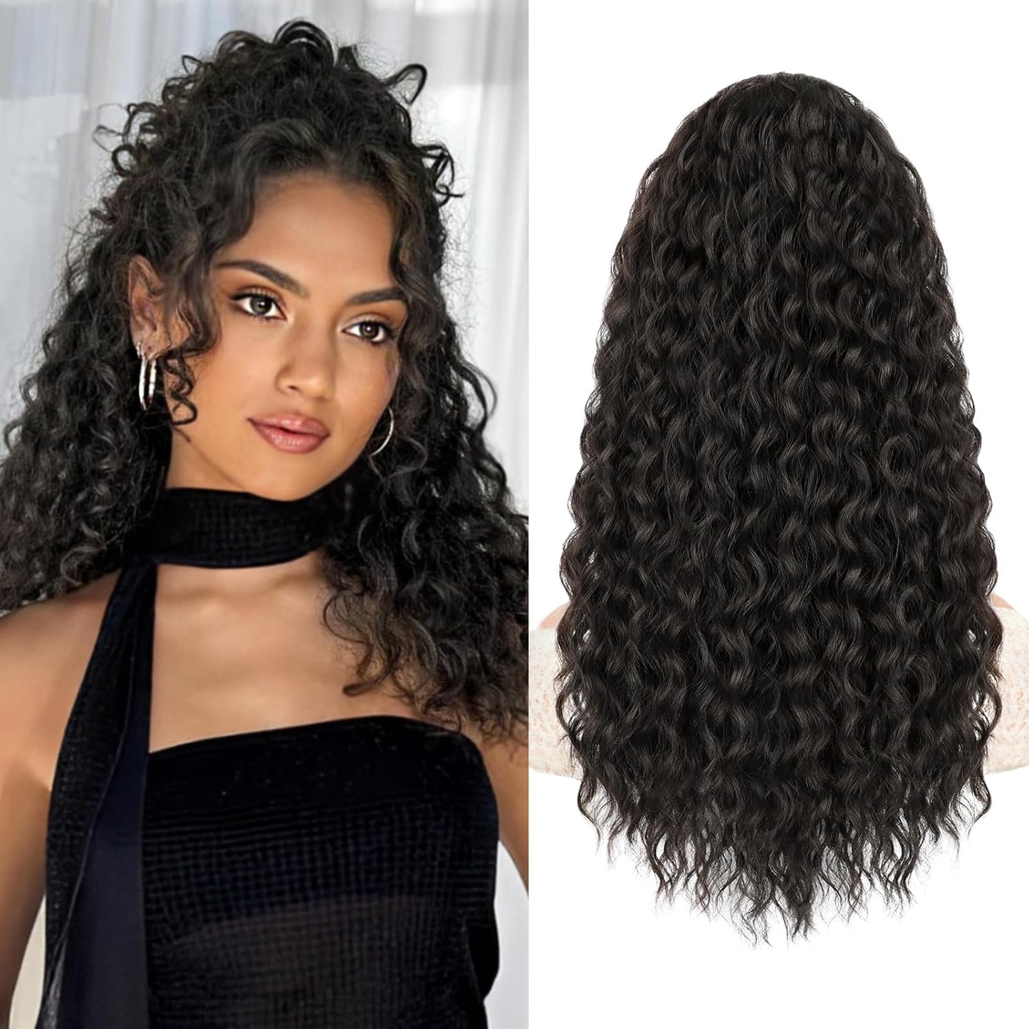 Curly Ponytail Extension - 20 Inch Drawstring Hairpiece for Black Women | Synthetic Long Wavy Style