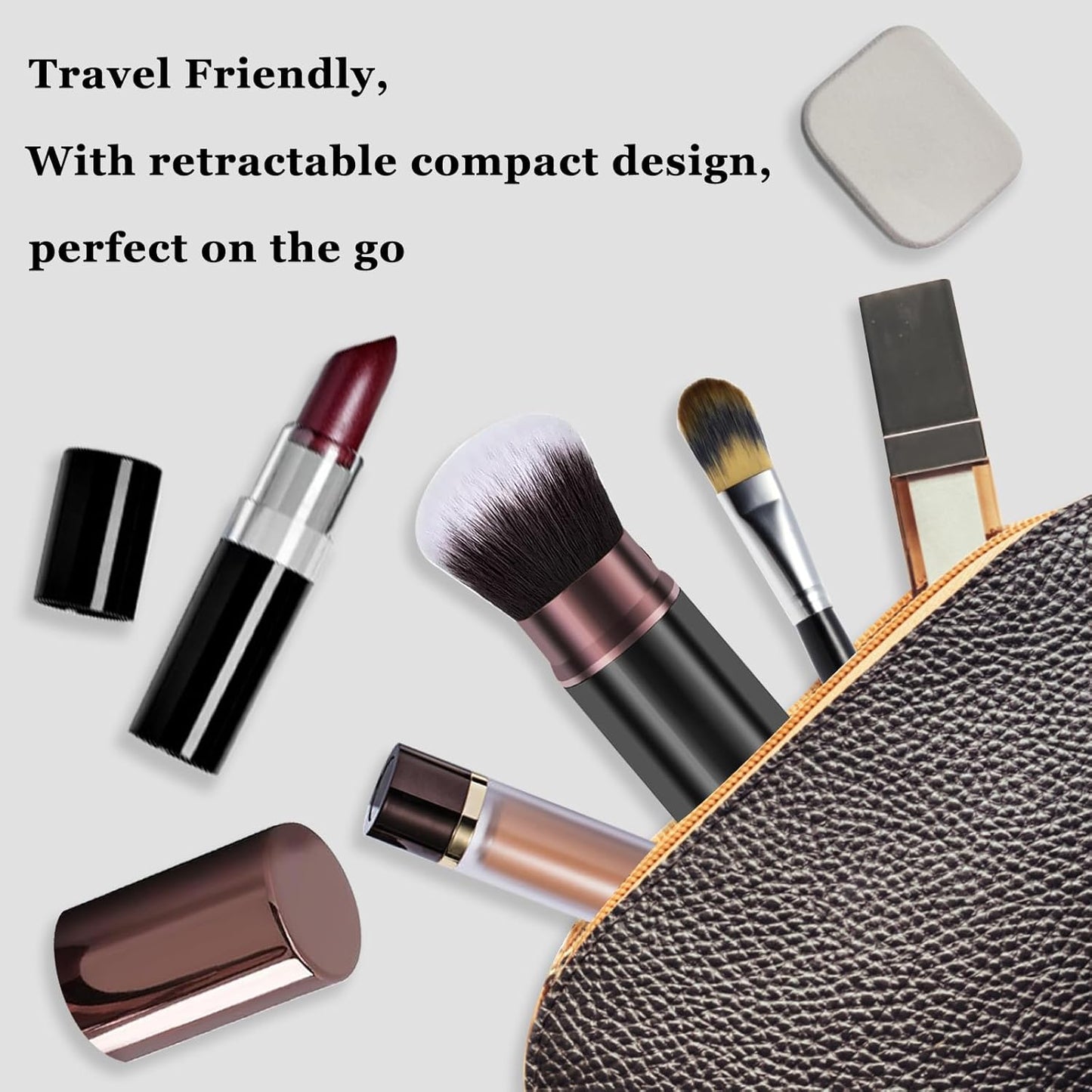 Retractable Kabuki Makeup Brush - Professional Travel Powder Brush for Flawless Blending | Ideal for Liquid, Cream, Blush & Bronzer