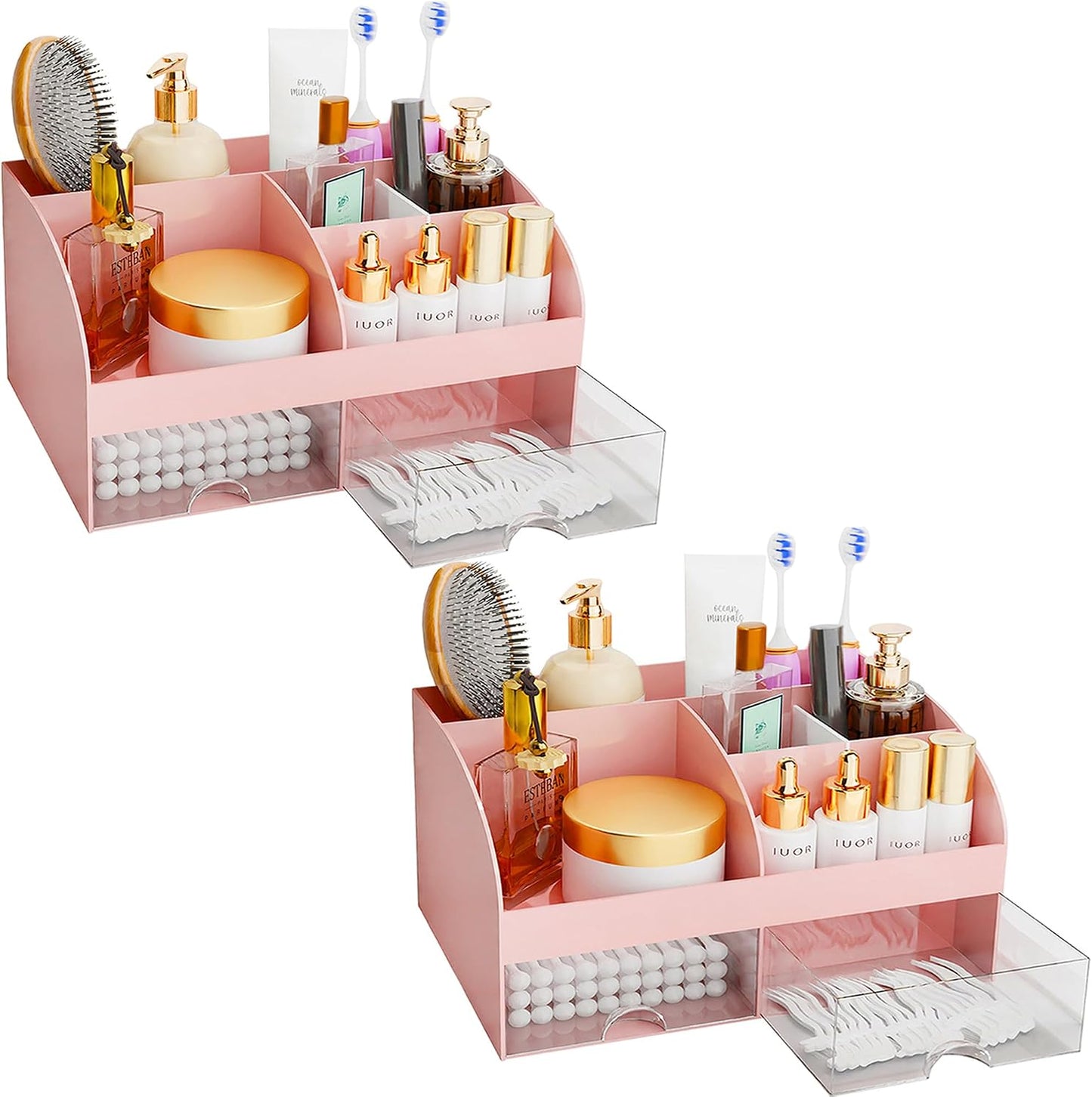 Makeup Organizer - Cosmetic Storage with Drawers for Vanity & Bathroom | White Beauty Holder for Lipstick & Brushes