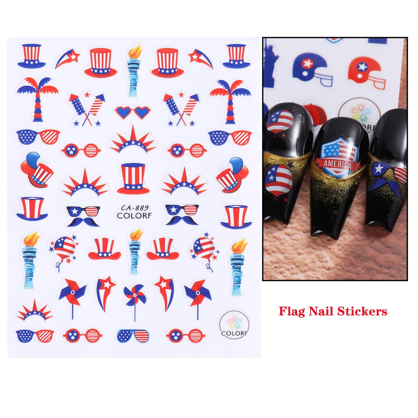 4th of July Nail Stickers Independence Day Nail Art Decals American Flag Self-Adhesive Nail Sticker for Patriotic 10 Sheets 3D Nail Stickers Nail Supplies for Women Kids