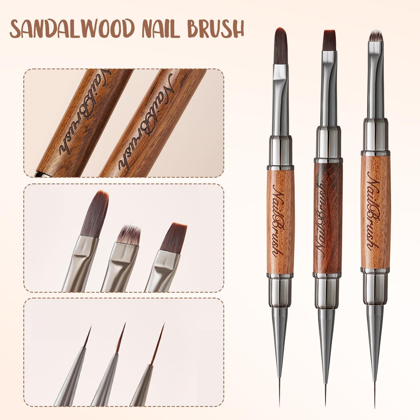 Acrylic Nail Brush Set,Double-ended Nail Brush French Tip Brush,Nail Art Painting Brush for Long Lines,Thin Details, Fine Drawing,Builder Gel,Polygel