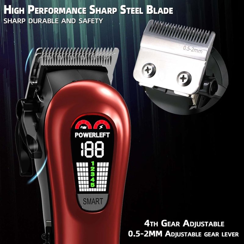 TCMKY Hair Clippers for Men Professional Clippers for Men Cordless&Corded Barber Clippers for Hair Cutting & Grooming. Rechargeable Hair Trimmer Kit for Household (Red)