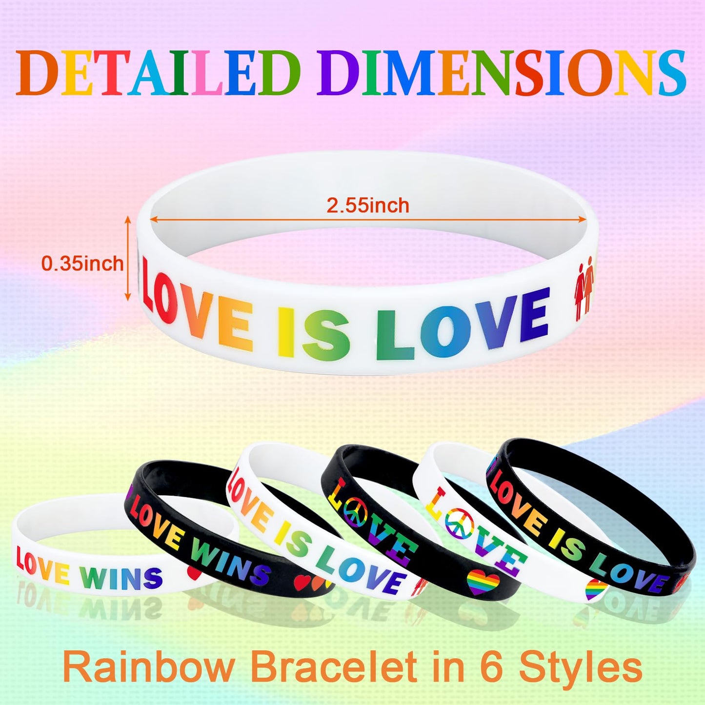 JUNEBRUSHS 42pcs Rainbow Gay Pride Silicone Bracelets Pride Accessories