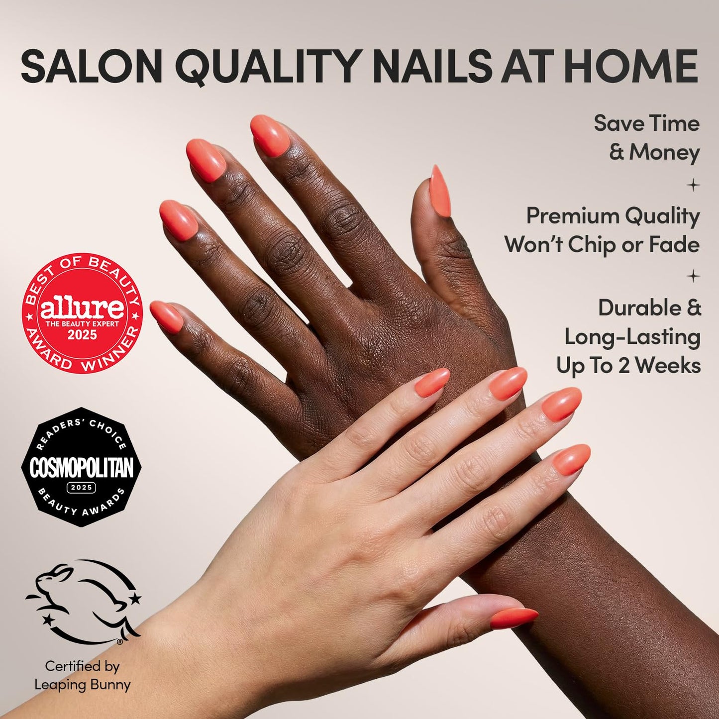 Glamnetic Press On Nails - Lush Coral | Short Oval Fake Nails with Glazed Finish | 30 Nail Kit in 15 Sizes