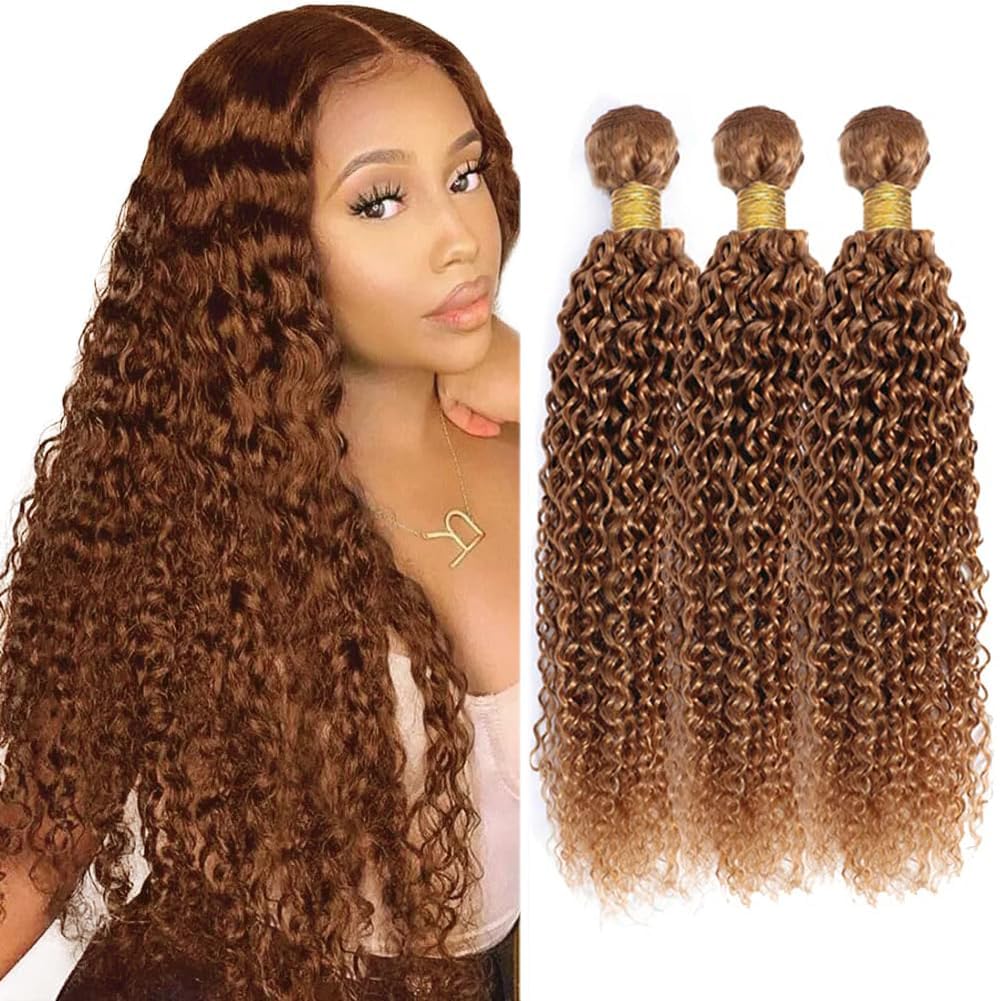 DiexrLamx Color 30 Bundles Brown Kinky Curly Bundle 28 30 32 Inch Unprocessed Virgin Hair 3 Bundles Light Brown Bundle Hair Weave
