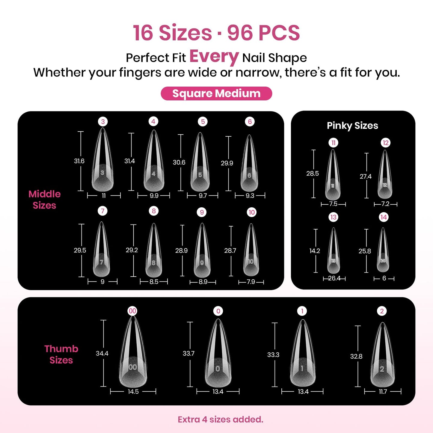 Beetles Tipex Lite Instant Apex Nail Tips, Long Stiletto, No Builder Gel Needed, 16 Sizes 00-14 for DIY Salon-look Extensions