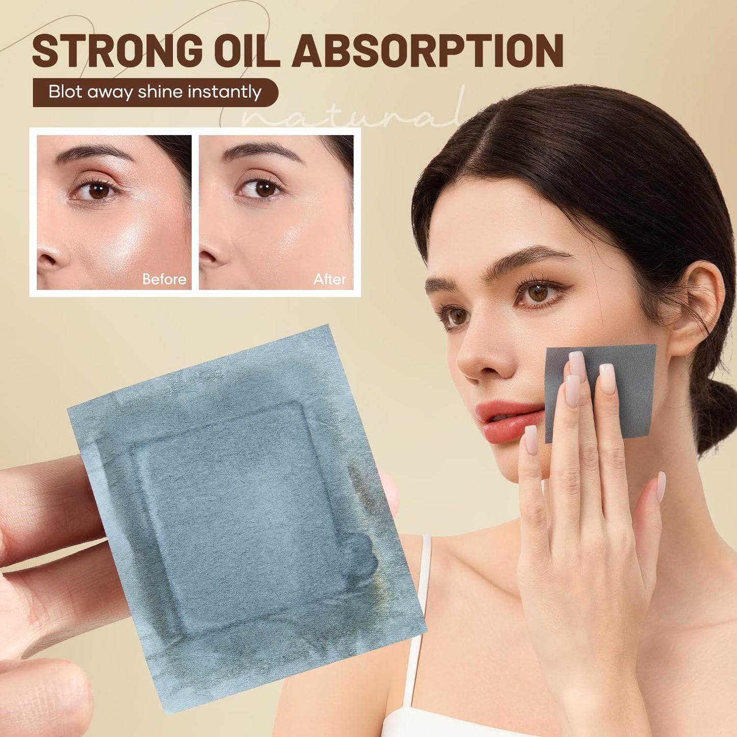 Blotting Papers for Face with Mirror and Puff, 100 Count Rose Oil Blotting Sheets for Oily Skin, Portable Compact for Purse, Travel, and On-the-Go Touch-Ups