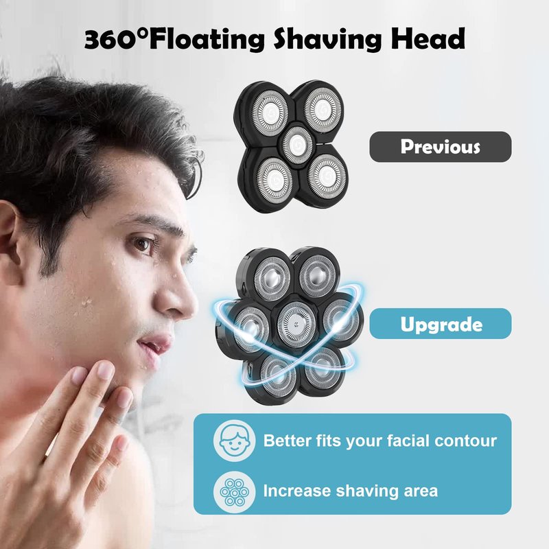 Electric Shaver Replacement Heads 7D - 7 Replacement Blades Head Razor Head Universal Stainless Steel Rotary Blade for Bald Razor for Men (7 Heads Black)