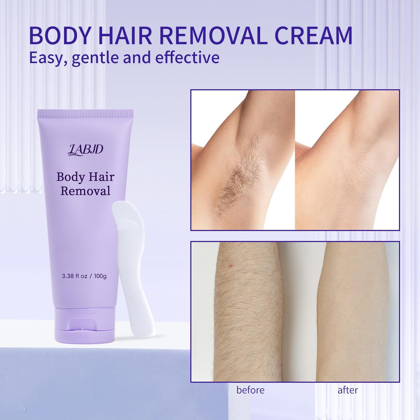 LABJD Gentle Body Hair Removal Cream-Pain free Hairs Removal Cream for Sensitive Skin with a Neutral Formula for Hair Removal and Skincare 2-in-1,Durable and Smooth for Men and Women