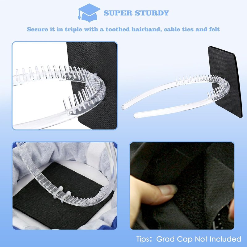 Graduation Cap Headband - Super Strong Clear Headband with Hook and Loop Felt | Perfect Gift for Graduates, 1 Pc