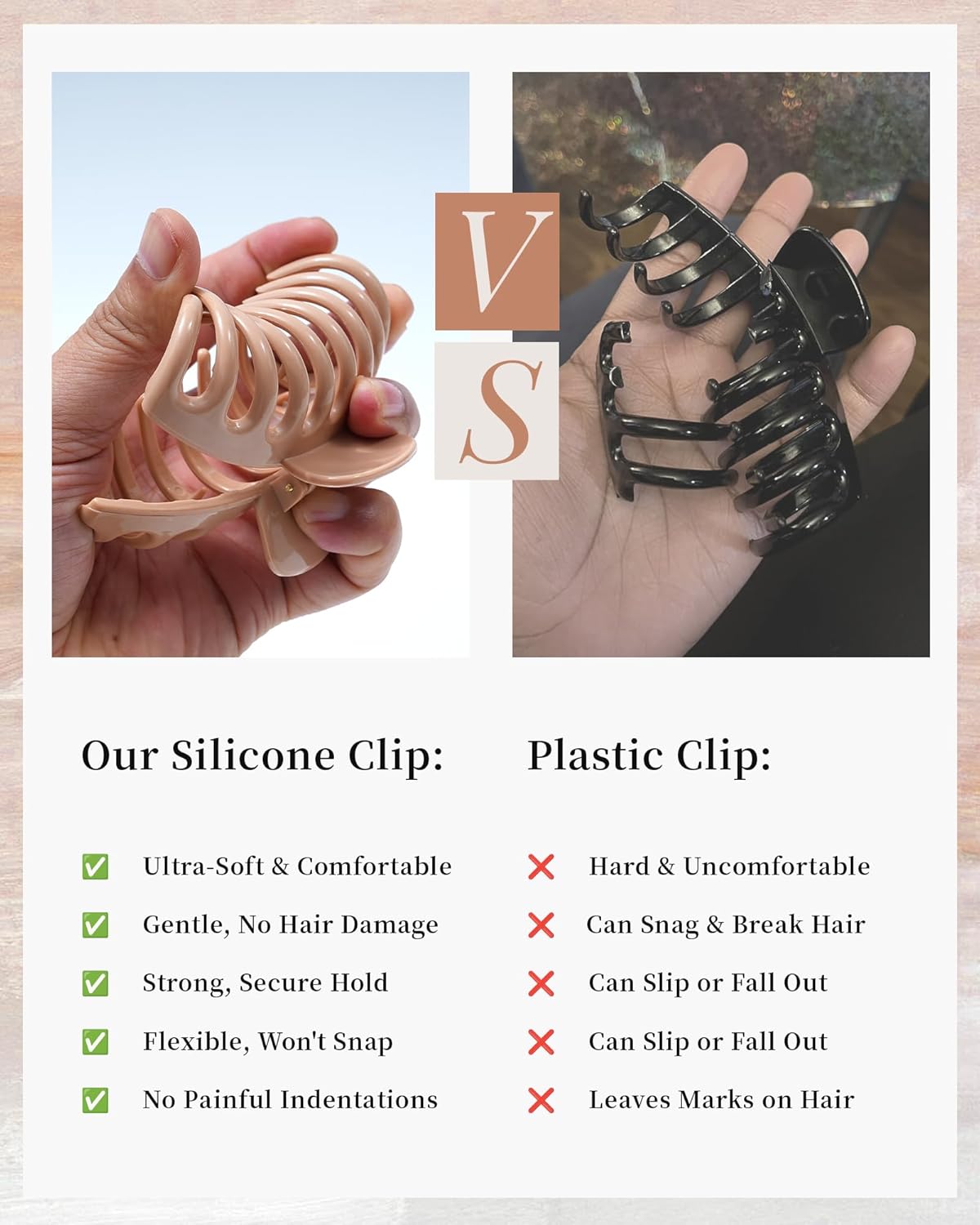 Silicone Hair Claw Clips - 4 Pack Flexible Nonslip Design | Soft Grip for Thin & Thick Hair (Dark Khaki, Light Khaki)