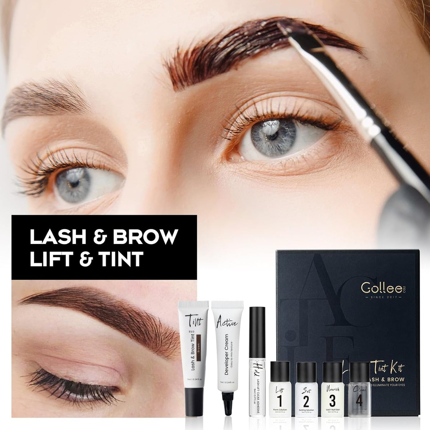 Lash Lift Kit - 4 in 1 Brow Lamination & Eyelash Perm Set | Salon Quality at Home, Long-Lasting Natural Brown Color
