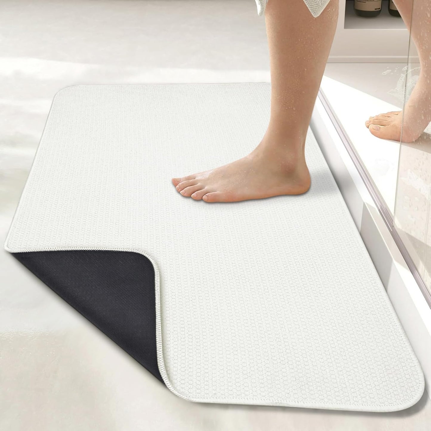 Ultra Thin Bath Mat - Non-Slip Rubber Bathroom Rug, Quick Dry & Absorbent | Grey, 1'5"x2'3" (17x27 Inch)