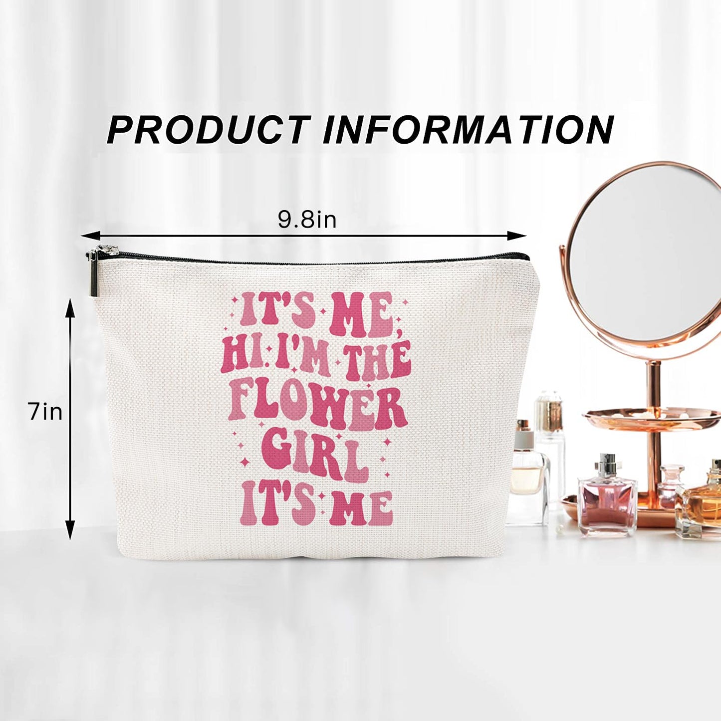 Baobeily It's Me Hi I'm the Flower Girl It's Me, Bridesmaid Gifts for Women, Bachelorette Party Cosmetic Makeup Bag, Wedding Bridal Shower Gift, Essential Pouch for Flower Girl