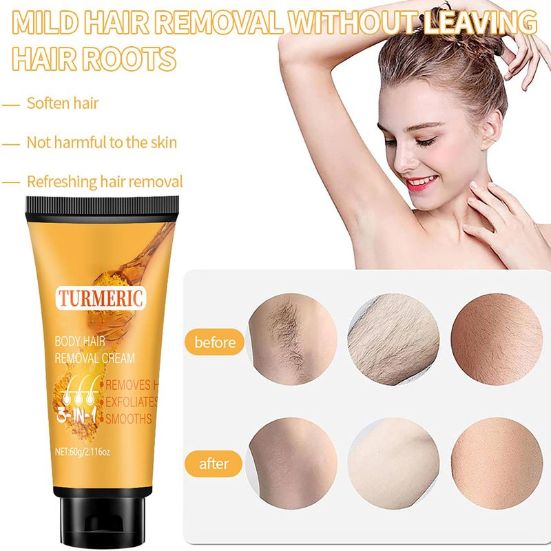 Turmeric Hair Removal Cream, Facial Depilatory Cream for Women, Womens Facial Hair Remover for Sensitive Skin for Upper Lip, Chin, Intimate Area, Arms, Legs, Gentle and Non-irritating
