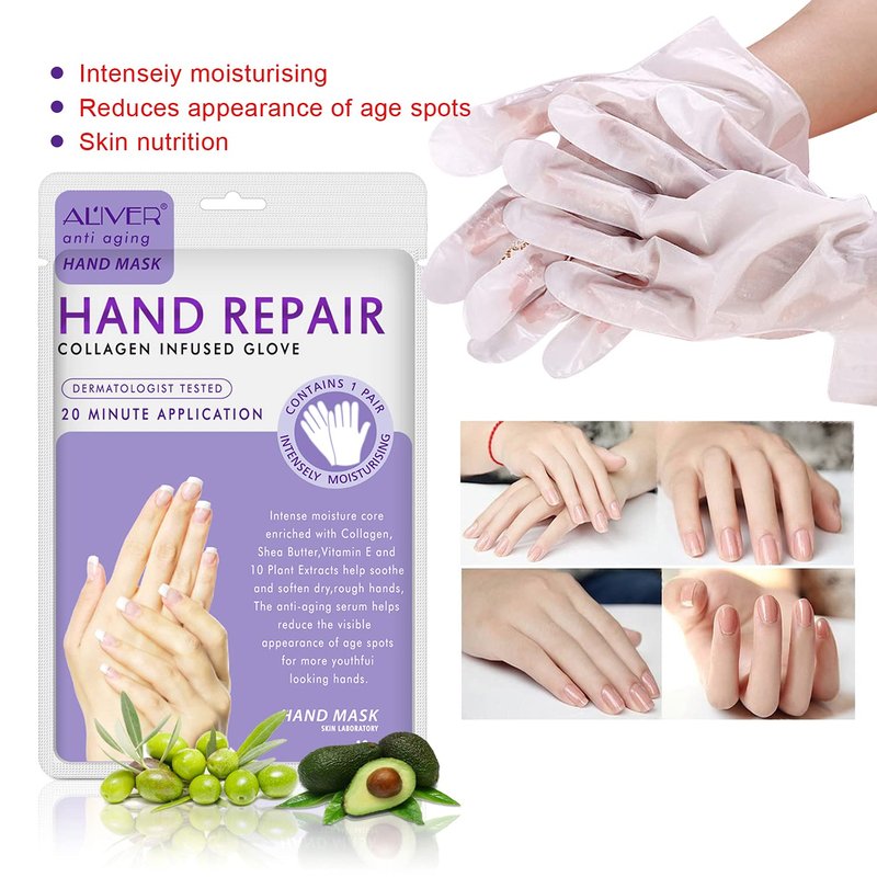 Moisturizing Gloves - 4 Pack Hand Spa Mask with Collagen & Vitamins | Repair Dry, Cracked Skin for Men & Women