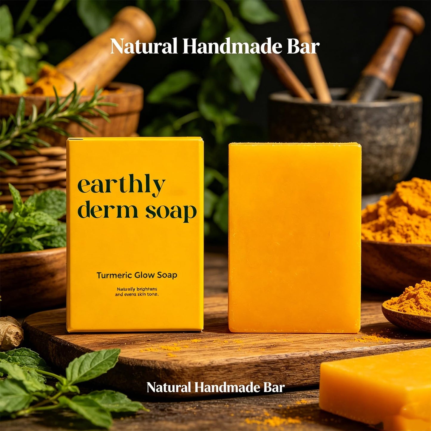 Earthly Derm soap Turmeric Glow Soap, Natural Handmade Bar, Gentle Cleansing and Moisturizing, for All Skin Types (1PCS, 3.5OZ)