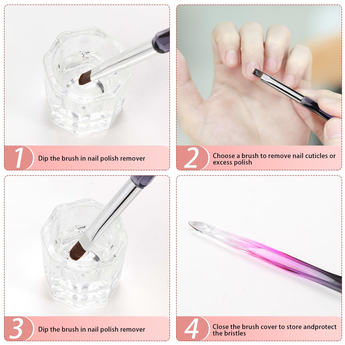 GEMSANVA Nail Art Clean Up Brushes,3PCS Nail Brush For Cleaning Polish Mistakes on the Cuticles,Flat/Oval/Fine Angled Gel Nail Brushes For Nail Art Design Painting and DIY Tools (BLACK PURPLE)