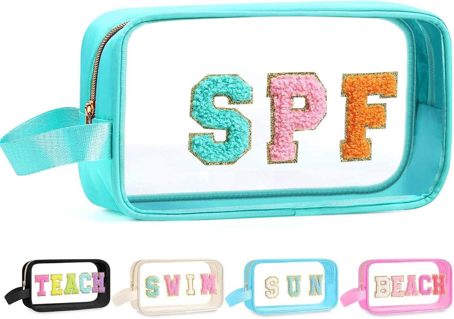 Teacher Survival Kit Bag - Waterproof Clear Makeup Pouch with Chenille Letters | Perfect Gift for Women