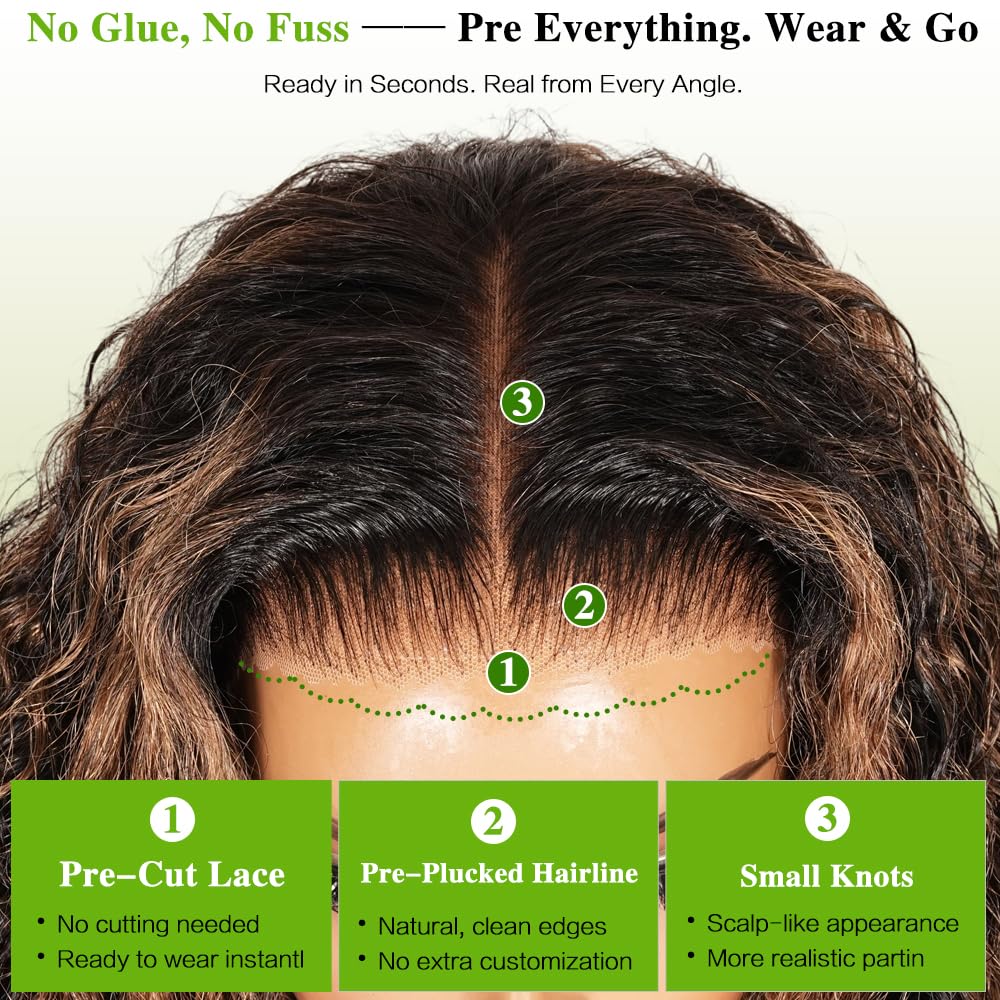 30 Inch Balayage Glueless Human Hair Wig - Pre Plucked HD Lace Front, Ombre Deep Wave, 210 Density | FB/30