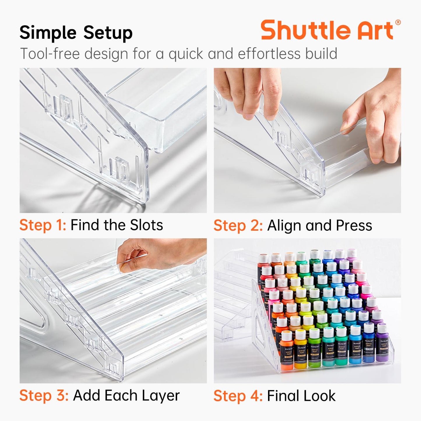 Shuttle Art Acrylic Paint Organizer, 7 Layers Clear Storage Rack, Snap On Organizer for Acrylic Paint, Oil Paints, Nail Polish and Craft Supplies