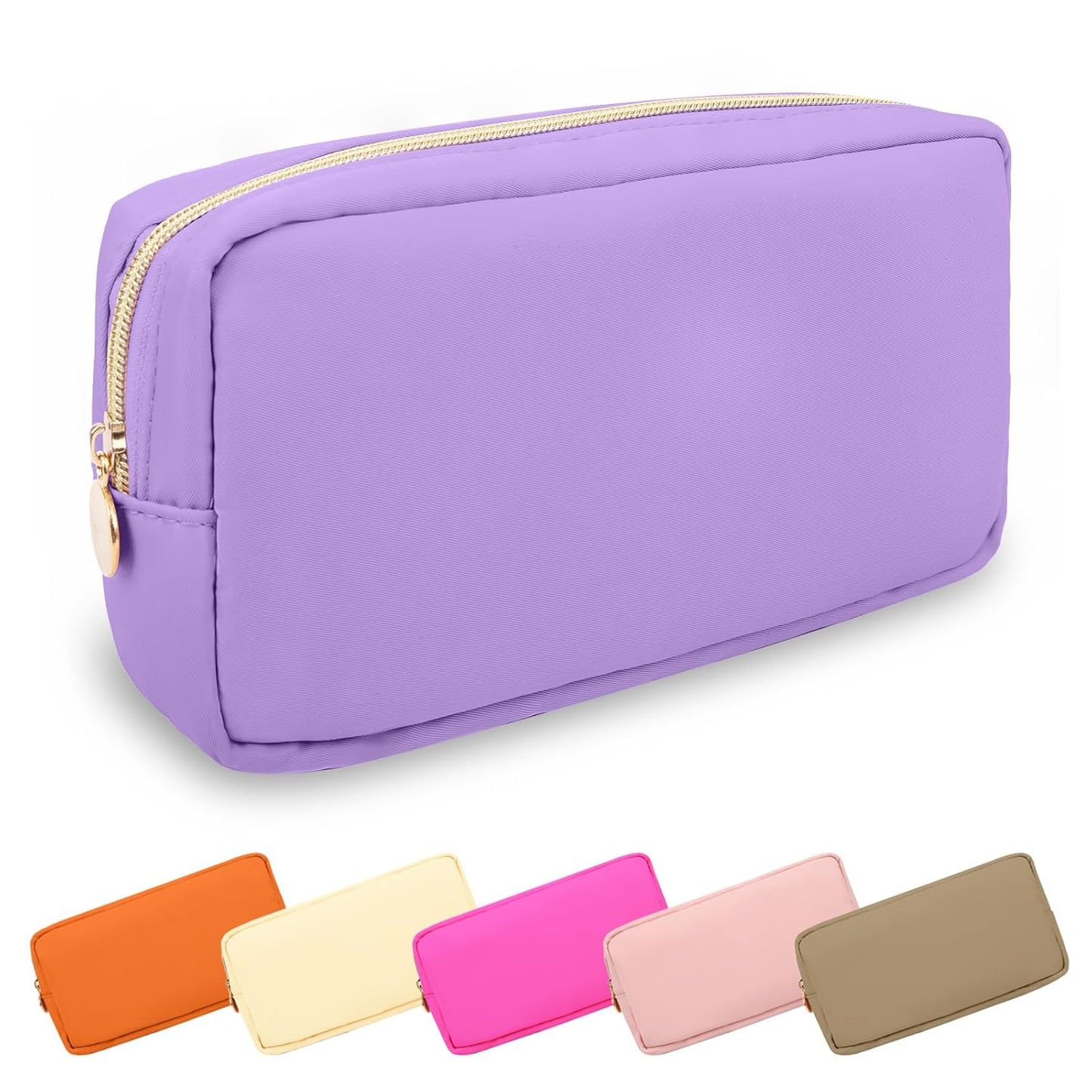 Waterproof Mini Floral Makeup Bag - Nylon Travel Pouch for Women | Cute Zipper Toiletry Organizer (Mini White-Flowers)