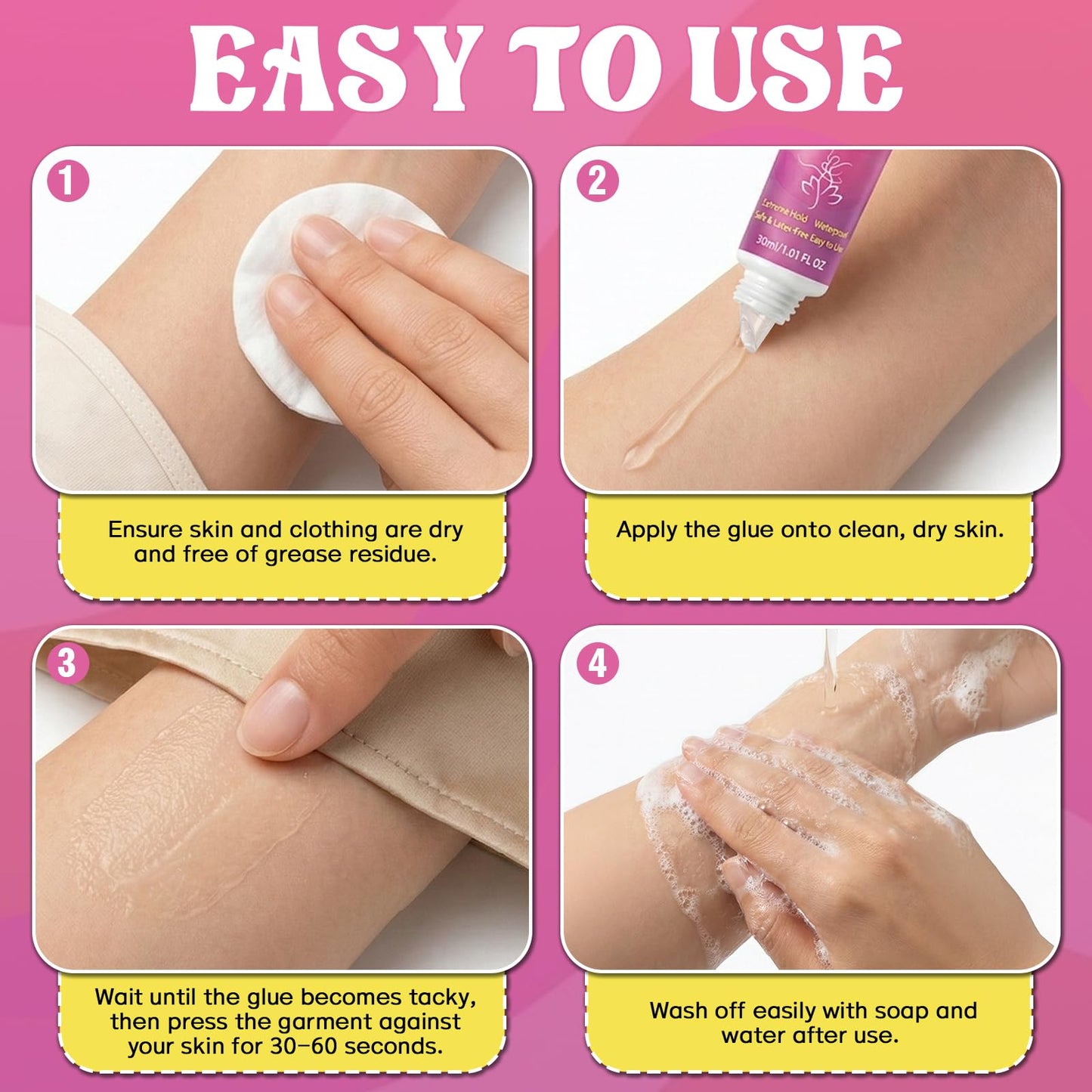 Body Glue for Clothes & Skin, Clear Body Adhesive, Strong Fashion Glue, Sweat Resistant, Water Wash Off For Dancers, Socks, Leotards, Bras, Wigs, Costumes, Hold All-Day 30 ML