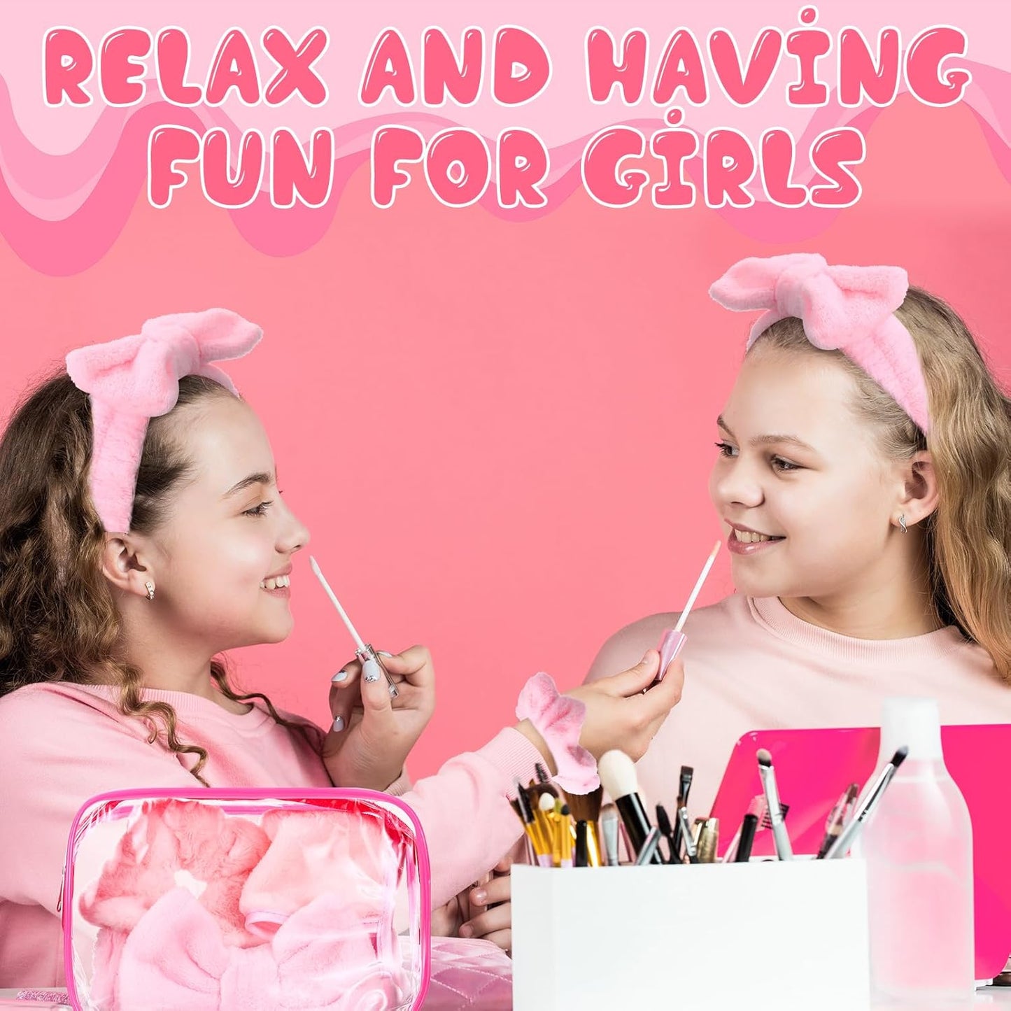 24-Piece Sleepover Party Supplies - Spa Party Favors with Headbands, Scrunchies & Makeup Remover Cloths | Pink