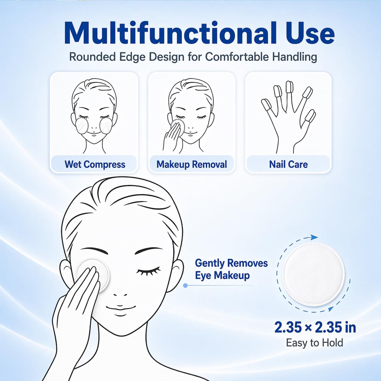 Facial Cleansing Pads - 100 PCS Soft Disposable Makeup Remover Rounds | 3-Layer for Toner & Skincare