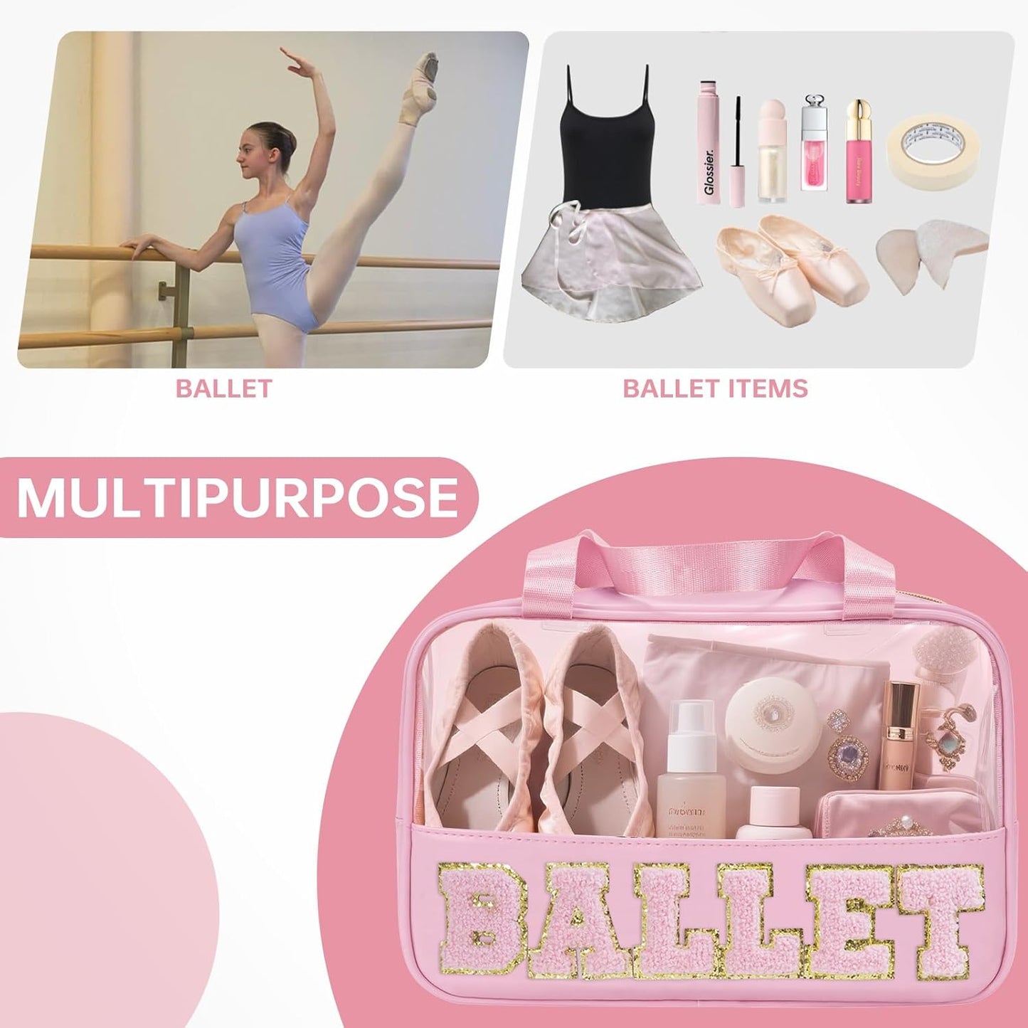 Ballet Bag - Preppy Chenille Letter Makeup Organizer | Waterproof Storage Case for Girls 4-6
