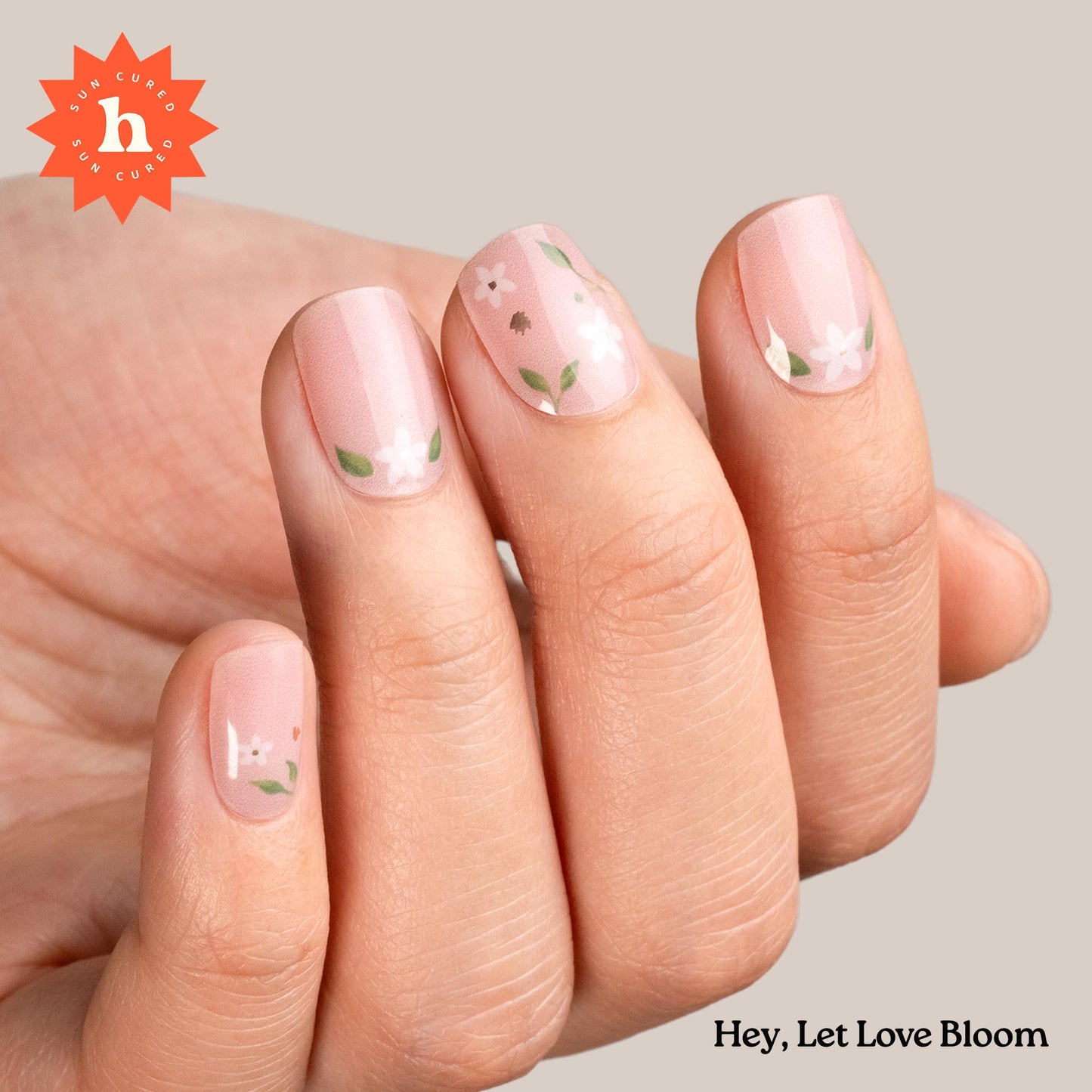 Heyhae Semi Cured Gel Nail Strips | No LED Lamp Needed |Pink, Floral | Easy Apply & Remove, Salon Quality | Includes 28 Strips, 2 Prep Pads, Nail File & Wooden Stick - Hey, Let Love Bloom