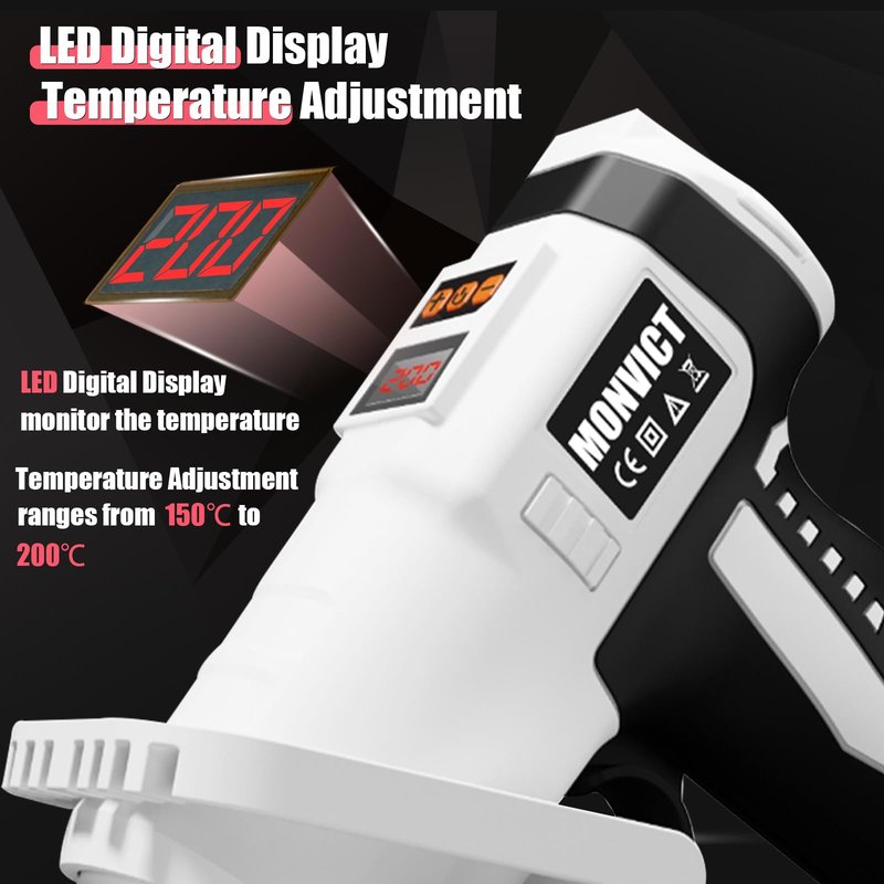 MONVICT Cordless Hot Glue Gun with Holder Base - Digital Display & Adjustable Temp, Smart Auto-Off, Stand with Silicone Pad, 7.4V 2.6A Rechargeable Battery, 10 Glue Sticks, Fast Heating for DIY Crafts