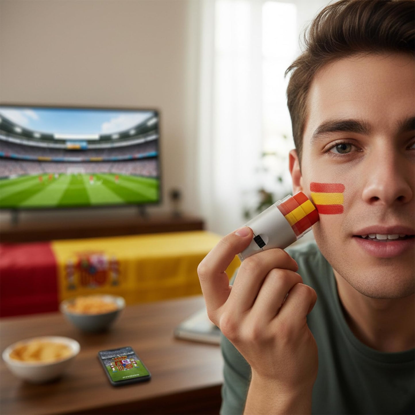 Threetols Patriotic Face Paint Sticks, Yellow Red Spain Flag Paints Sticks for Football Face Paint Spain Flag Makeup Stick for Rugby, Softball, Baseball, Soccer, Lacrosse Players Fans