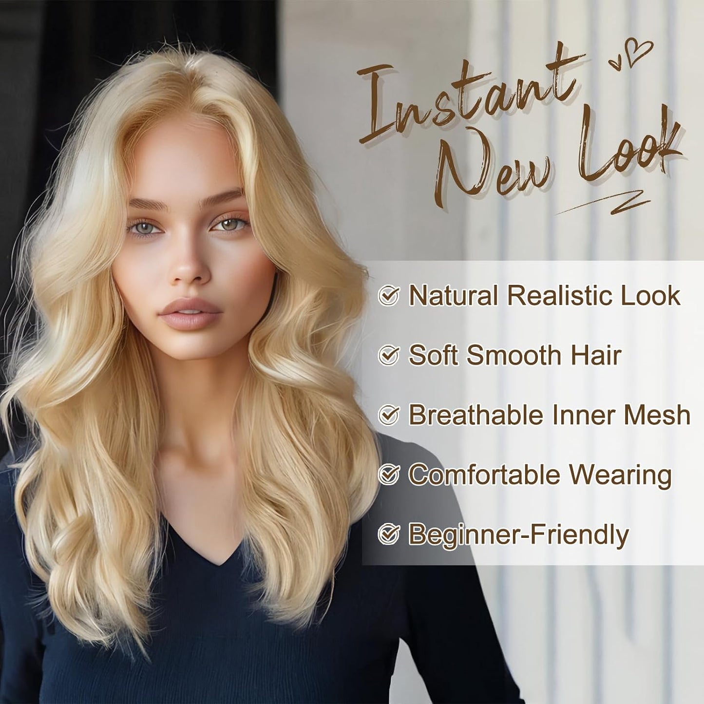 18 Inch Wavy Beige Blonde Wig - Medium Length Synthetic Wig for Women | Natural Soft Waves for Daily Wear & Parties