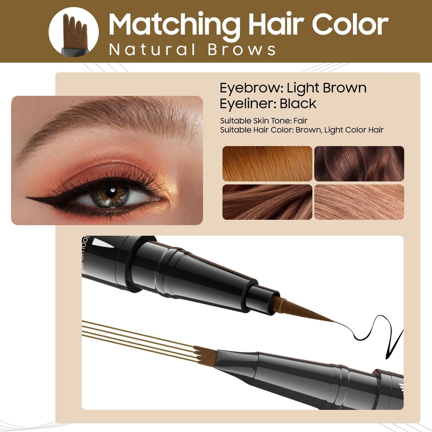 Eyebrow Pencils for Women 2-in-1 Dual-Ended, Microblading Eyebrow Pen 4-Fork-Tip & Precise Brush-Tip, Brow Pen Long-Lasting Waterproof & Smudge-Proof Natural Hair Like Brows (Light Brown)