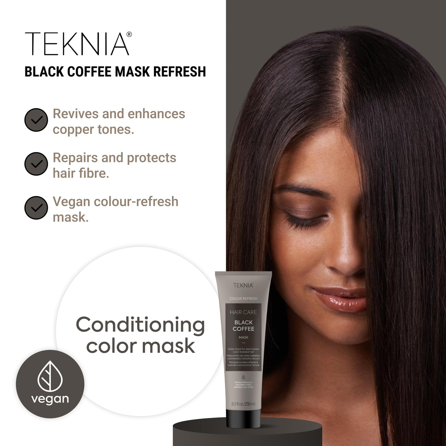 Lakmé Teknia Black Coffee Color Refresh Hair Mask, Color Depositing Conditioner for Black Hair, 8.5 Fl Oz