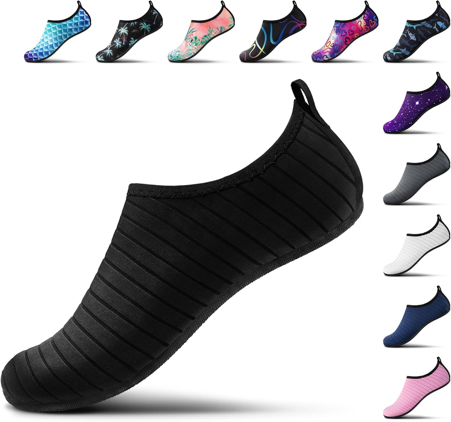 Water Shoes for Men & Women - Quick-Dry Aqua Socks | Non-Slip Barefoot Design for Beach, Swim, River, Pool, Lake - Black
