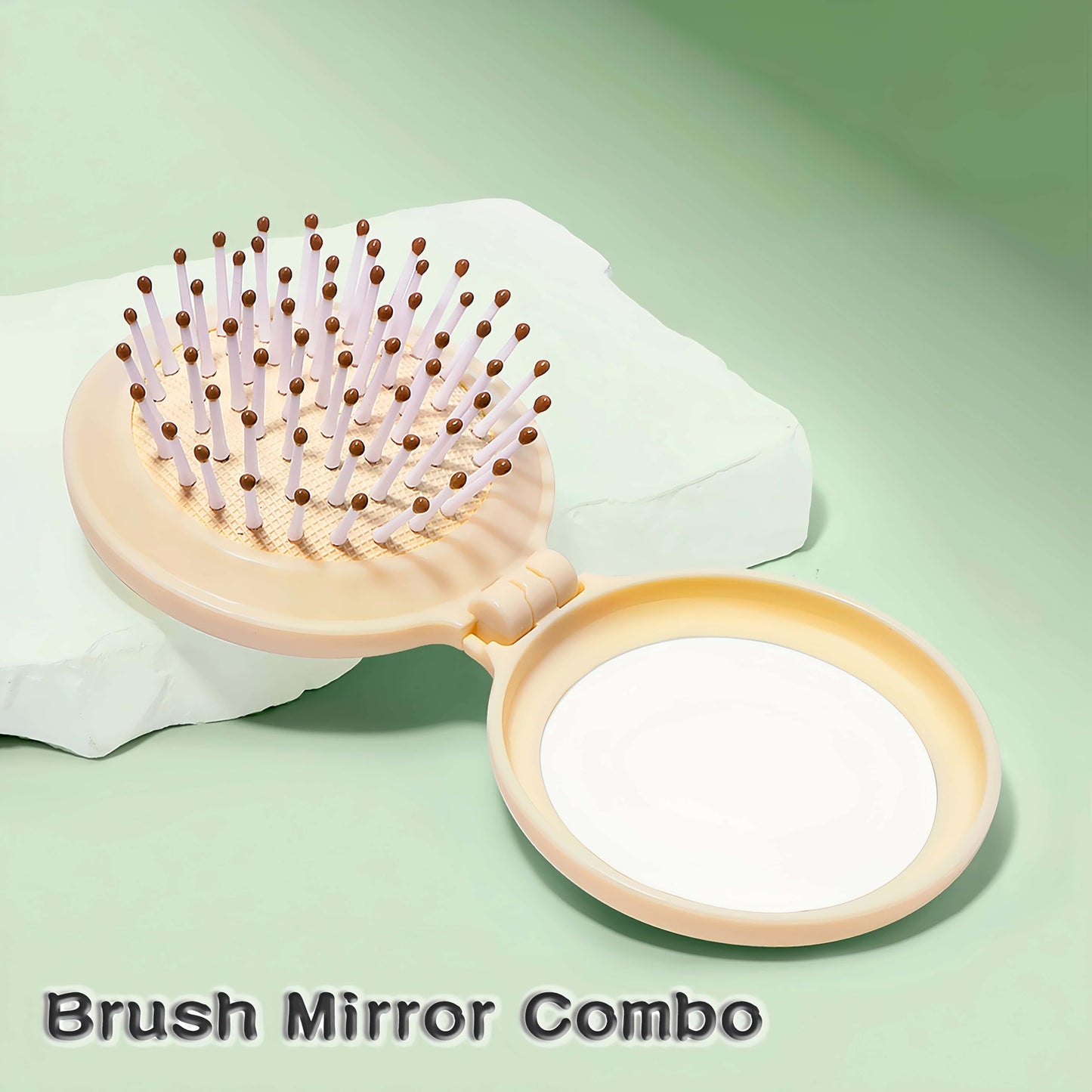 Arthaxi Travel Hair Brush with Small Mirror, Gifts for Women, Compact Mirror with Mini Brush, Folding Purse Hairbrush, Mini Hair Brush and Mirror Combo, Small Hairbrushes in Box , Baby Yellow,1 Pack