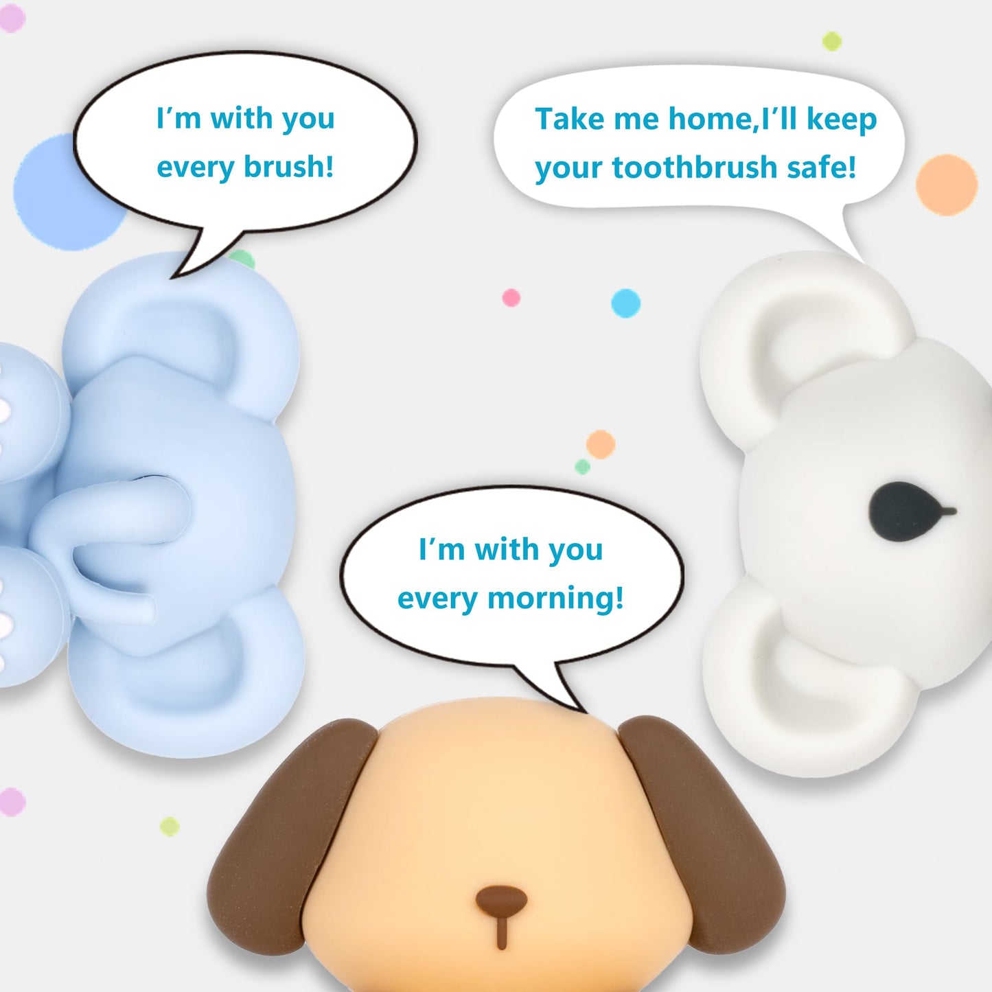 Li&Zhao Funny Silicone Toothbrush Holders - 3 PCS Kids Toothbrush Holders Wall Tooth Brush Holder for Bathroom Cute Toothbrush Holder Suction Animal Toothbrush Holder for Kitchen Living Room Office