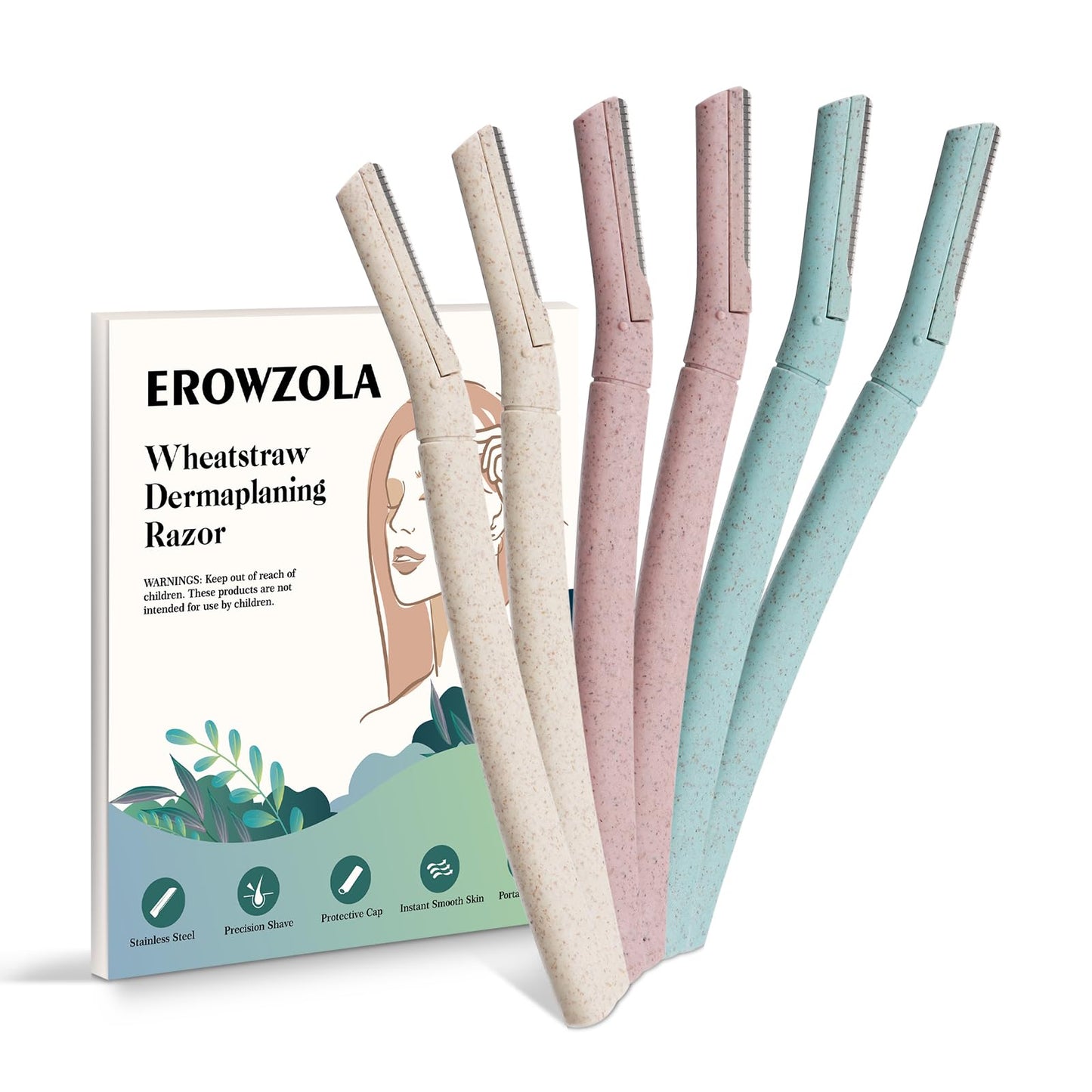 EROWZOLA Dermaplane Razor for Women, 6 pcs Eyebrow Razors for Women face, Eyebrow Trimmer with Protective Silicone Cover, Facial Hair Removal Shaver, Wheat Straw Dermaplaning and Skin Care Tool