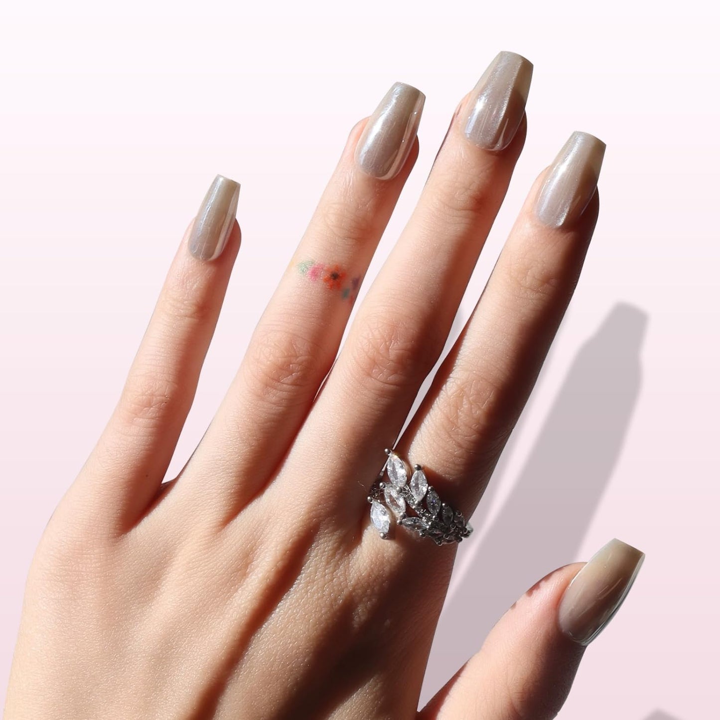 Press On Nails - Glazed Over Metallic Shimmer Coffin Nails | Reusable Short Fake Nails Kit - 30 Pcs in 15 Sizes with Glue