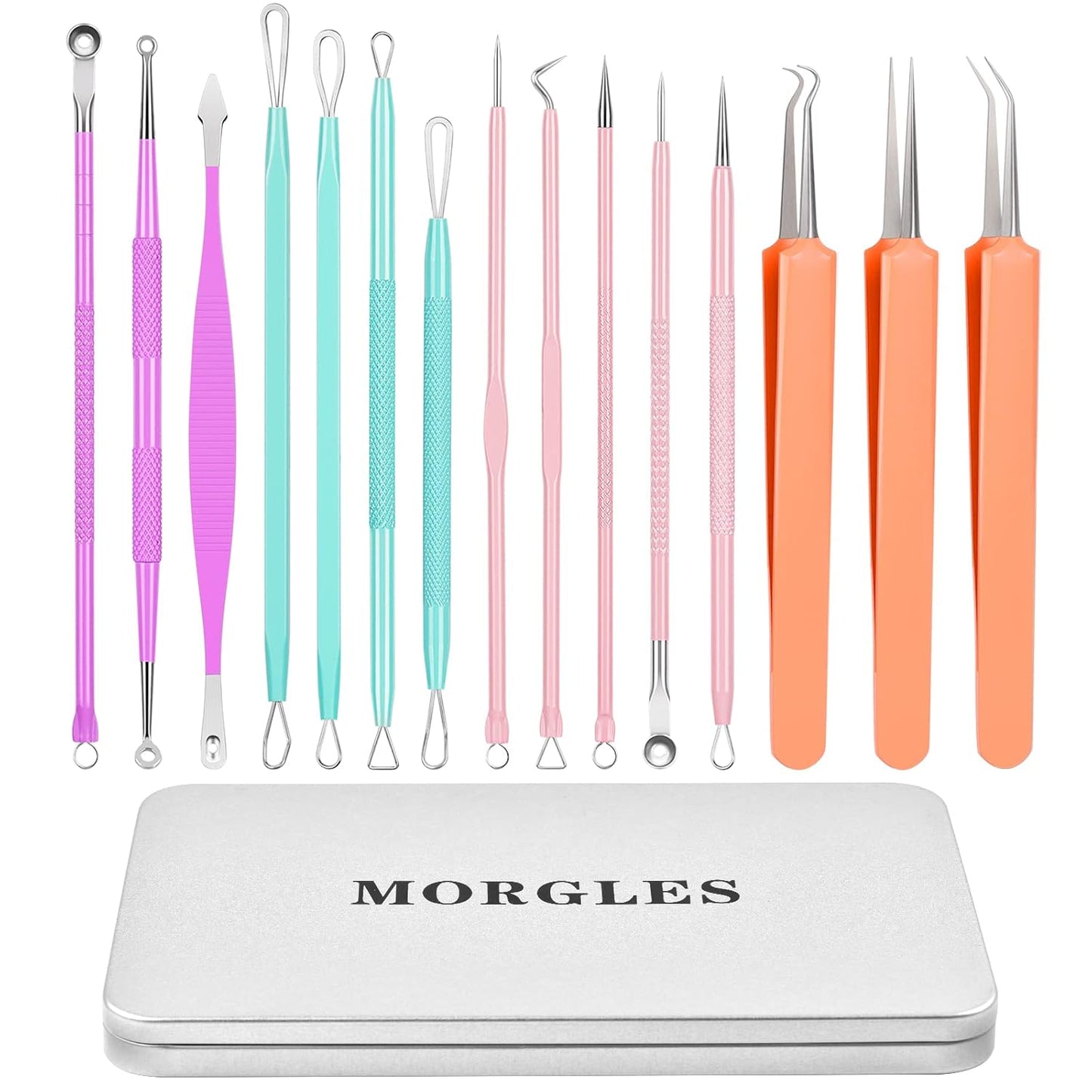Blackhead Remover Tool Kit - 15 Pcs Comedone Extractor Set with Metal Case | Pimple Popper Tools for Blemish Removal