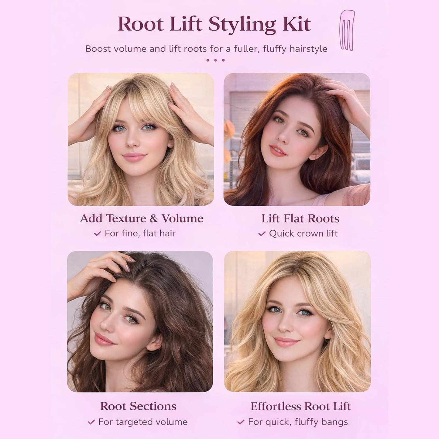 Hair Volume Clip - 2 Pack No-Crease Volumizing Tool for Fluffy Hairstyles | Root Lifting Boosters for Men & Women
