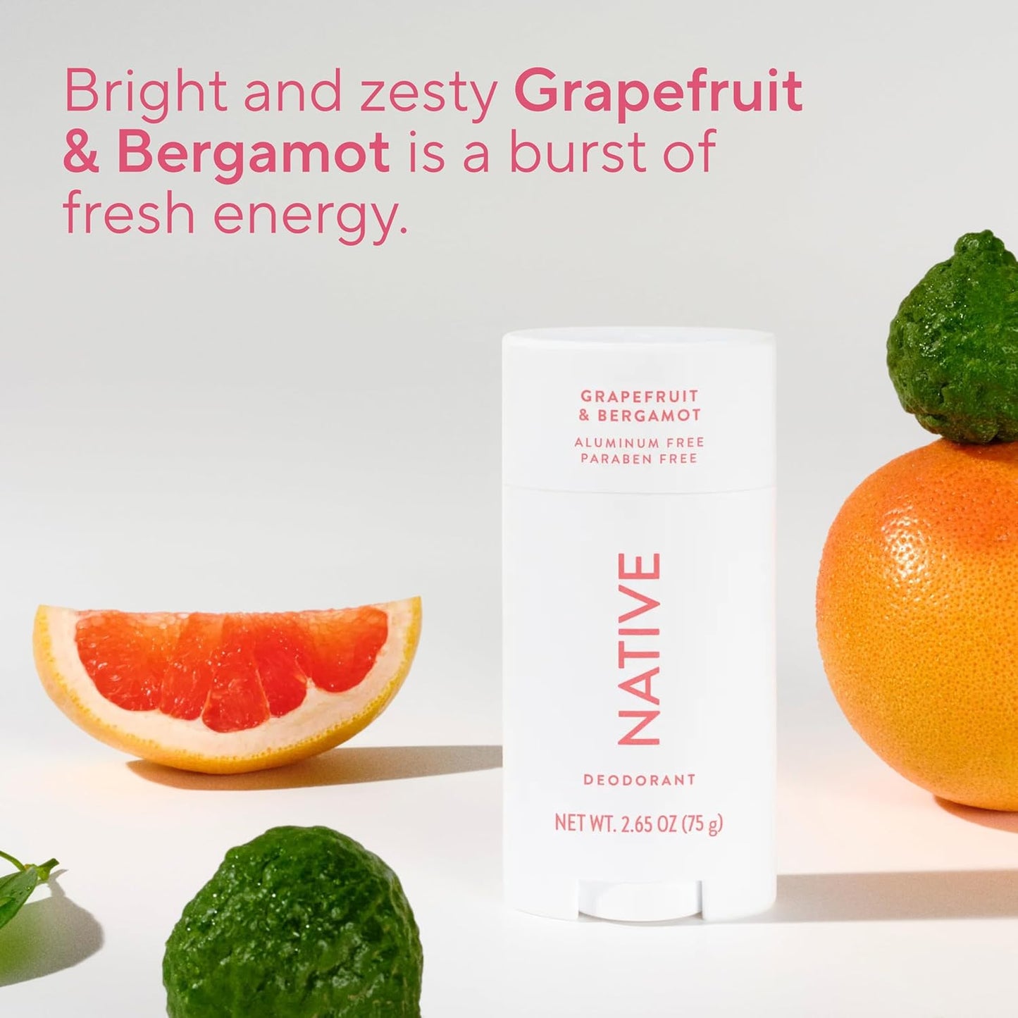 Native Deodorant - Aluminum-Free Grapefruit & Bergamot | 72-Hour Odor Control, 2.65oz for Men & Women